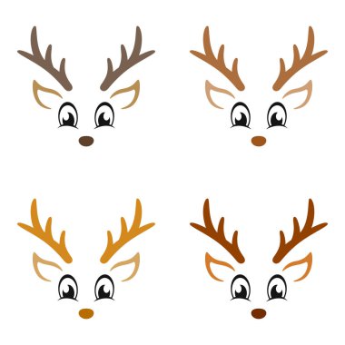 Düz stil izole edilmiş ren geyiği yüzü kümesi