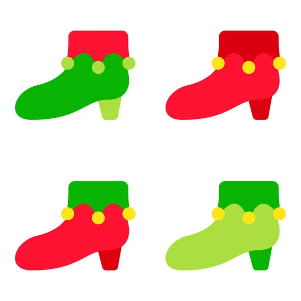 Set Elf Shoes Flat Style Isolated — Stock Vector