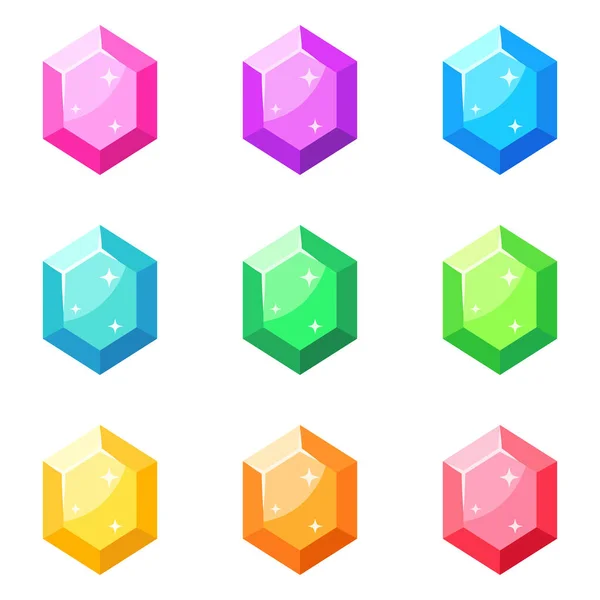 Set Gems Flat Style Isolated — Stock Vector