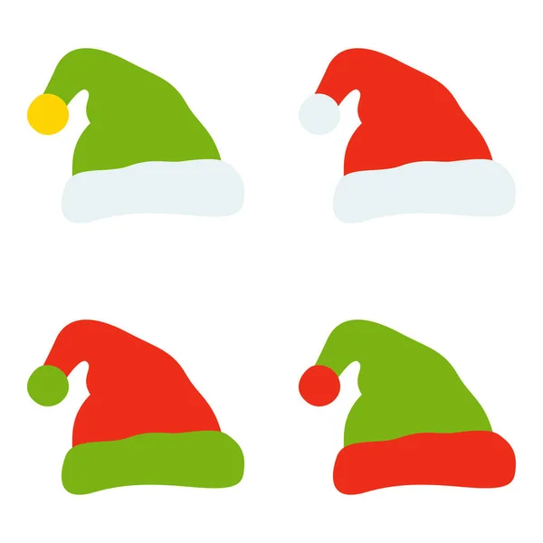Набор Шляпы Санта Клауса Изолированы Белом Фоне — стоковый вектор
