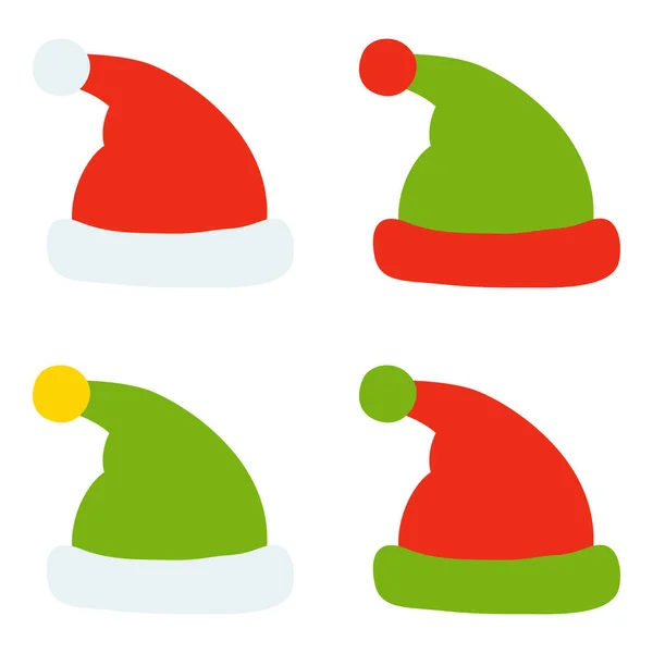 Set Von Weihnachtsmann Hut Isoliert Auf Weißem Hintergrund — Stockvektor