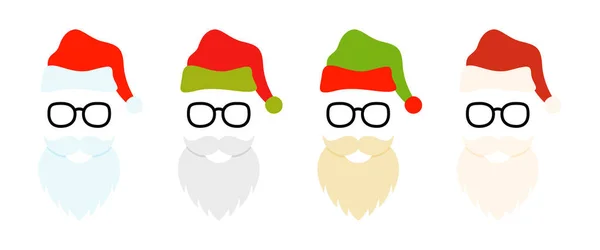 stock vector Beard with christmas hat and glasses on white background