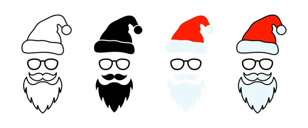 Barba Com Chapéu Natal Óculos Fundo Branco — Vetor de Stock