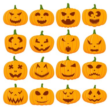 Cadılar Bayramı Balkabağı Surat Koleksiyonu, Vektör illüstrasyonu