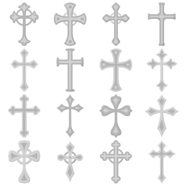 Beyaz arkaplanda izole edilmiş Hıristiyan haçı seti