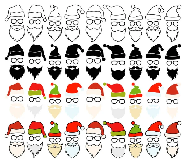 Barba Con Sombrero Navidad Gafas Sobre Fondo Blanco — Archivo Imágenes Vectoriales