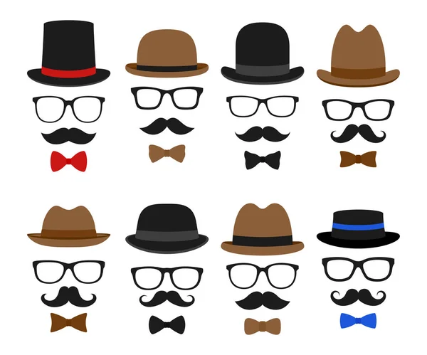 Mustache Hat Glasses Isolated White Background — Stock Vector