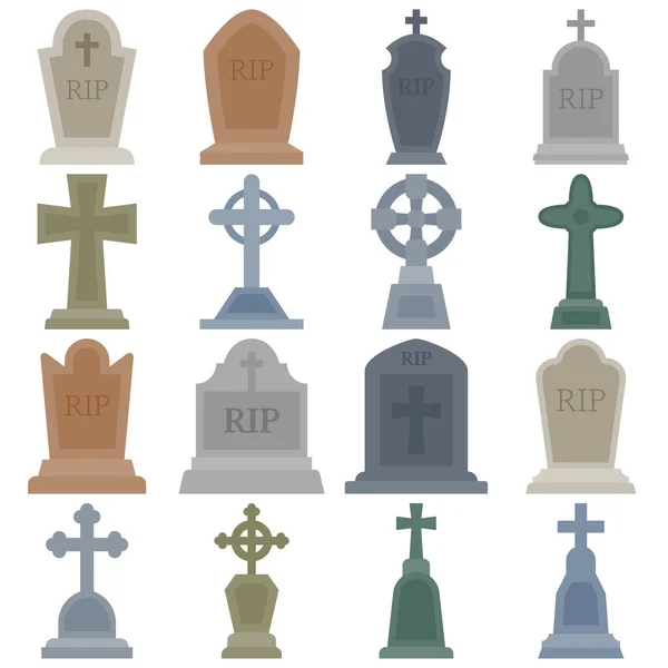 Set Tombstone Isolated White Background — Stock Vector