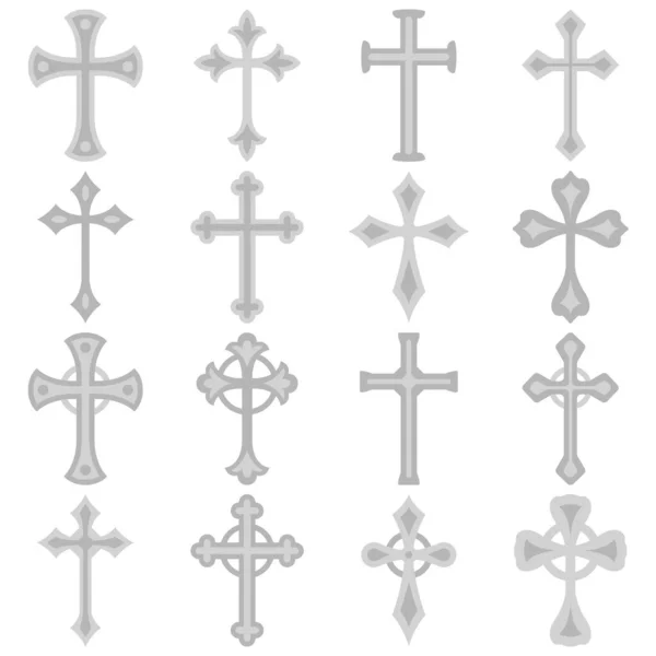 Σύνολο Χριστιανικού Σταυρού Απομονωμένο Λευκό Φόντο — Διανυσματικό Αρχείο