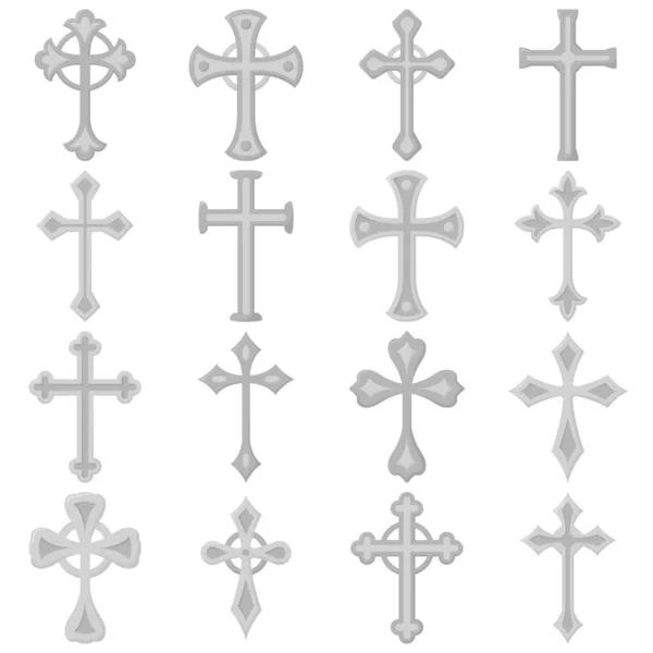 白い背景に孤立したキリスト教徒の十字架のセット — ストックベクタ