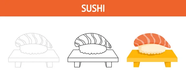 Sushi Tracing Und Ausmalen Arbeitsblatt Für Kinder — Stockvektor