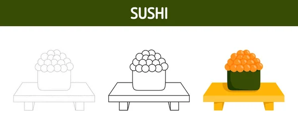 Sushi Trazado Hoja Trabajo Para Colorear Para Niños — Archivo Imágenes Vectoriales