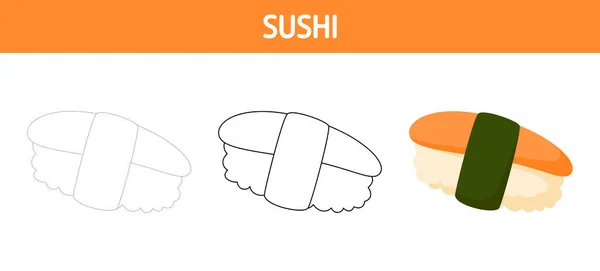 Feuille Travail Pour Traçage Coloration Des Sushi Pour Enfants — Image vectorielle
