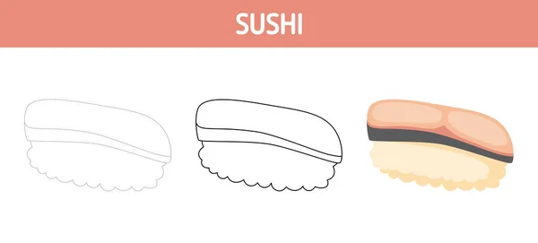 Sushi Trazado Hoja Trabajo Para Colorear Para Niños — Vector de stock