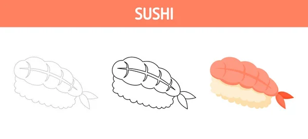 Sushi Trazado Hoja Trabajo Para Colorear Para Niños — Archivo Imágenes Vectoriales