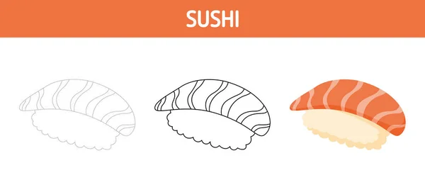 Sushi Tracing Und Ausmalen Arbeitsblatt Für Kinder — Stockvektor