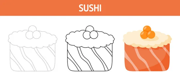 Sushi Menelusuri Dan Mewarnai Lembar Kerja Untuk Anak Anak - Stok Vektor