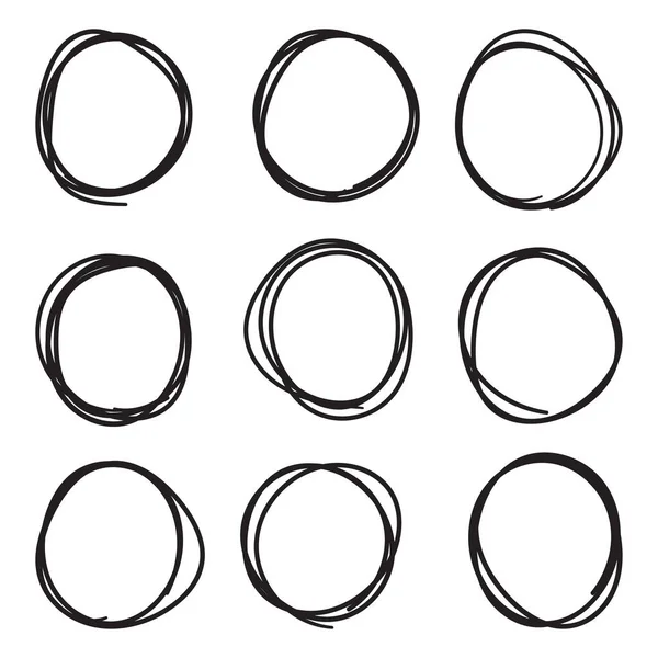 Set Van Zwarte Cirkel Lijn Schets — Stockvector