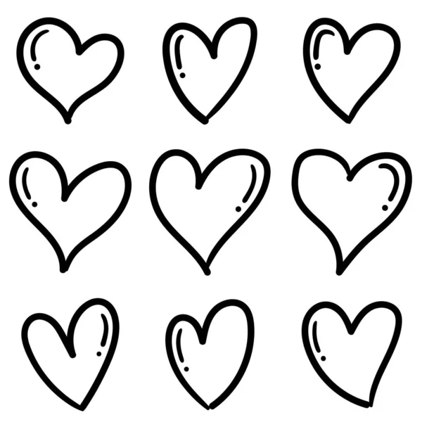 一套黑色心形素描 情人节的概念 — 图库矢量图片