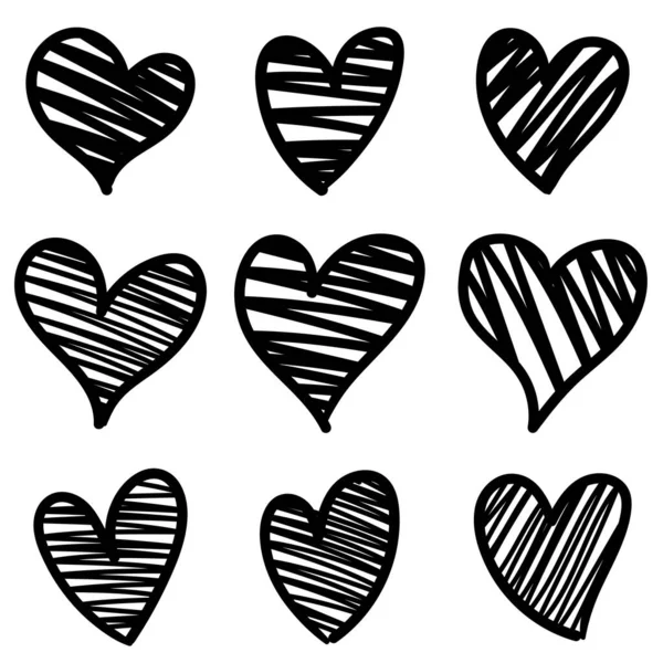 Σύνολο Σκίτσο Μαύρες Καρδιές Έννοια Ημέρα Του Αγίου Βαλεντίνου — Διανυσματικό Αρχείο