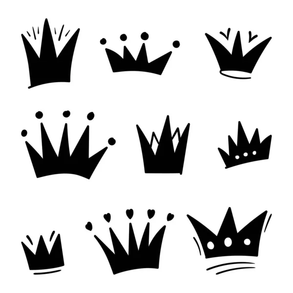 Set Van Doodle Crown Schets Met Hand Getekend Stijl — Stockvector