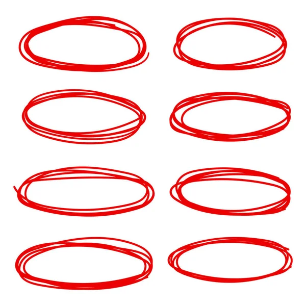 Ensemble Croquis Ligne Cercle Rouge — Image vectorielle