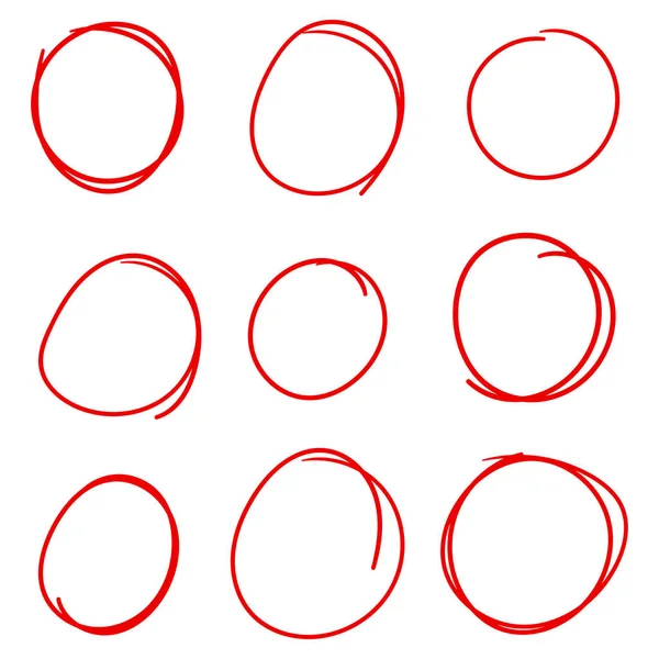 Sada Náčrtků Čáry Červeného Kruhu — Stockový vektor