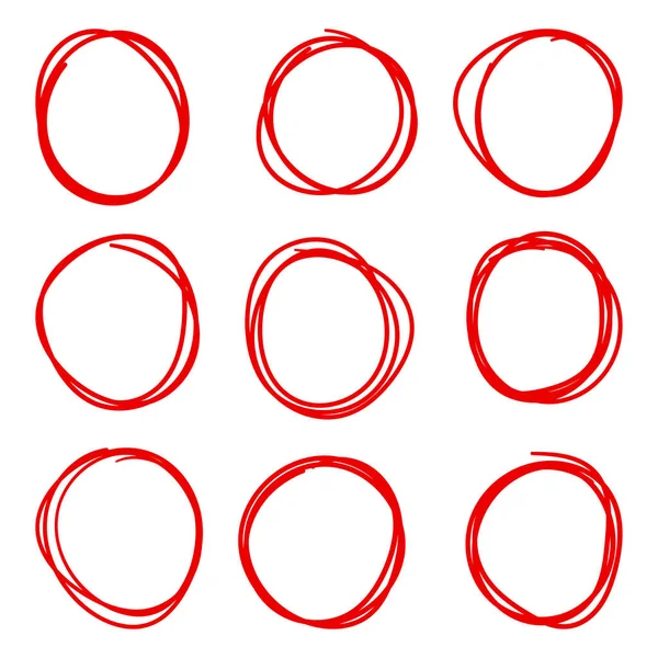 Sada Náčrtků Čáry Červeného Kruhu — Stockový vektor