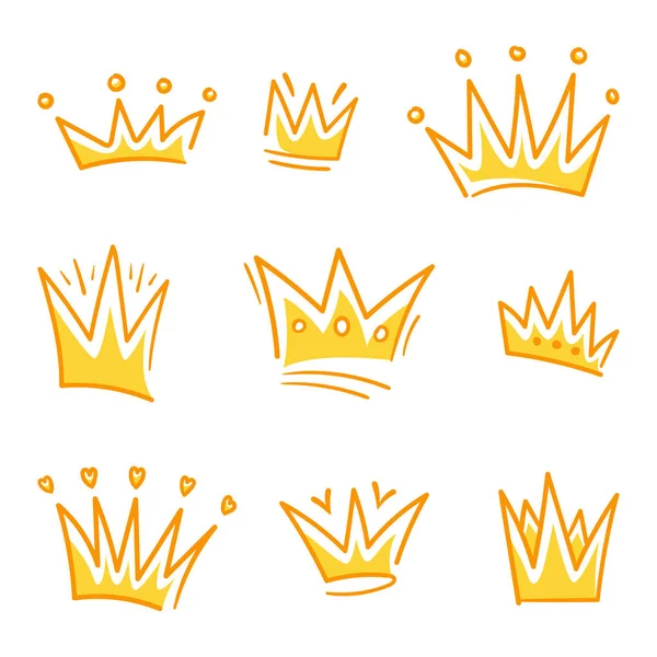 Set Doodle Crown Sketch Hand Drawn Style — Stock Vector