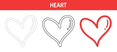 Heart tracing and coloring worksheet for kids