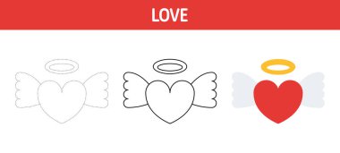 Love tracing and coloring worksheet for kids