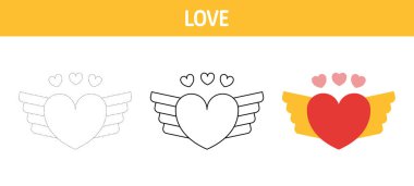 Love tracing and coloring worksheet for kids