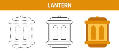 Lantern Coin tracing and coloring worksheet for kids