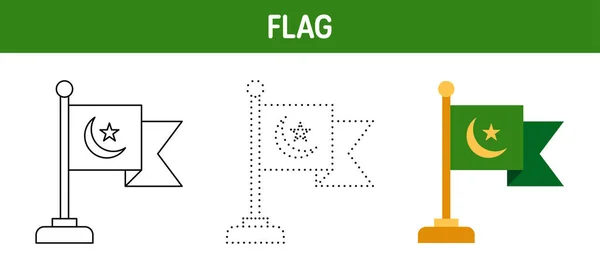 Flag Tracing Coloring Worksheet Kids — Vector de stock