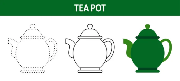 stock vector Tea Pot tracing and coloring worksheet for kids