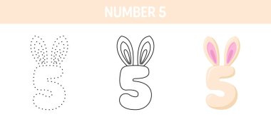 Number 5 tracing and coloring worksheet for kids