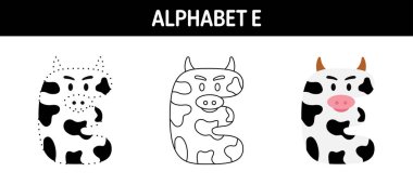Alphabet E tracing and coloring worksheet for kids