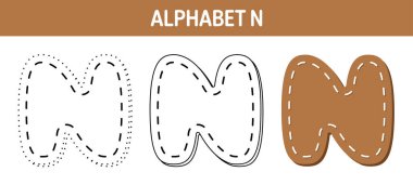 Alphabet N tracing and coloring worksheet for kids