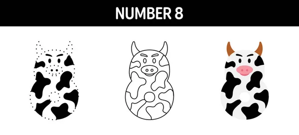 Number Tracing Coloring Worksheet Kids — 스톡 벡터
