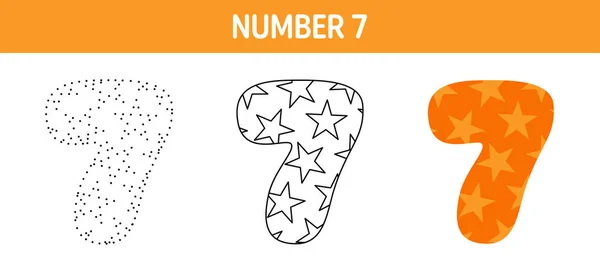 Number Tracing Coloring Worksheet Kids — Stockvektor