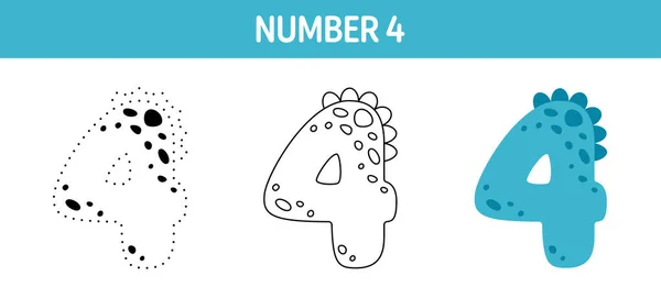 Number Tracing Coloring Worksheet Kids —  Vetores de Stock