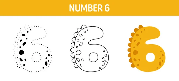 Number Tracing Coloring Worksheet Kids — Vetor de Stock