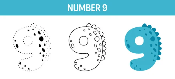 Number Tracing Coloring Worksheet Kids - Stok Vektor