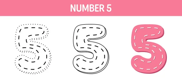 Number Tracing Coloring Worksheet Kids — Vector de stock