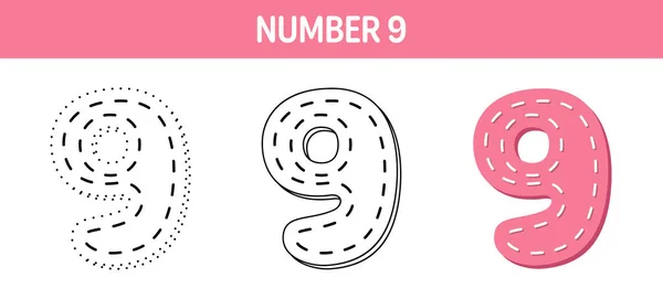 Number Tracing Coloring Worksheet Kids — Vettoriale Stock