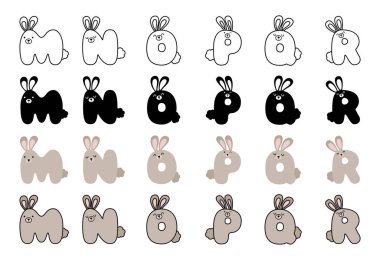 Çizgi film tarzında tavşan alfabesi