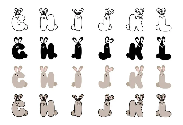 Rabbit Alphabet Cartoon Style — Stock Vector