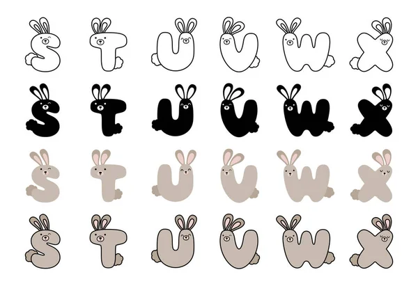 Rabbit Alphabet Cartoon Style — Stock Vector