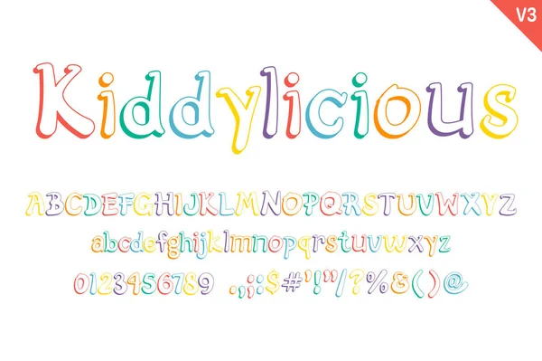 Handgemaakte Kiddylicious Letters Kleur Creatieve Kunst Typografische Vormgeving — Stockvector