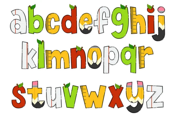 Réalisé Main Retour École Lettres Couleur Créatif Art Typographique Design — Image vectorielle